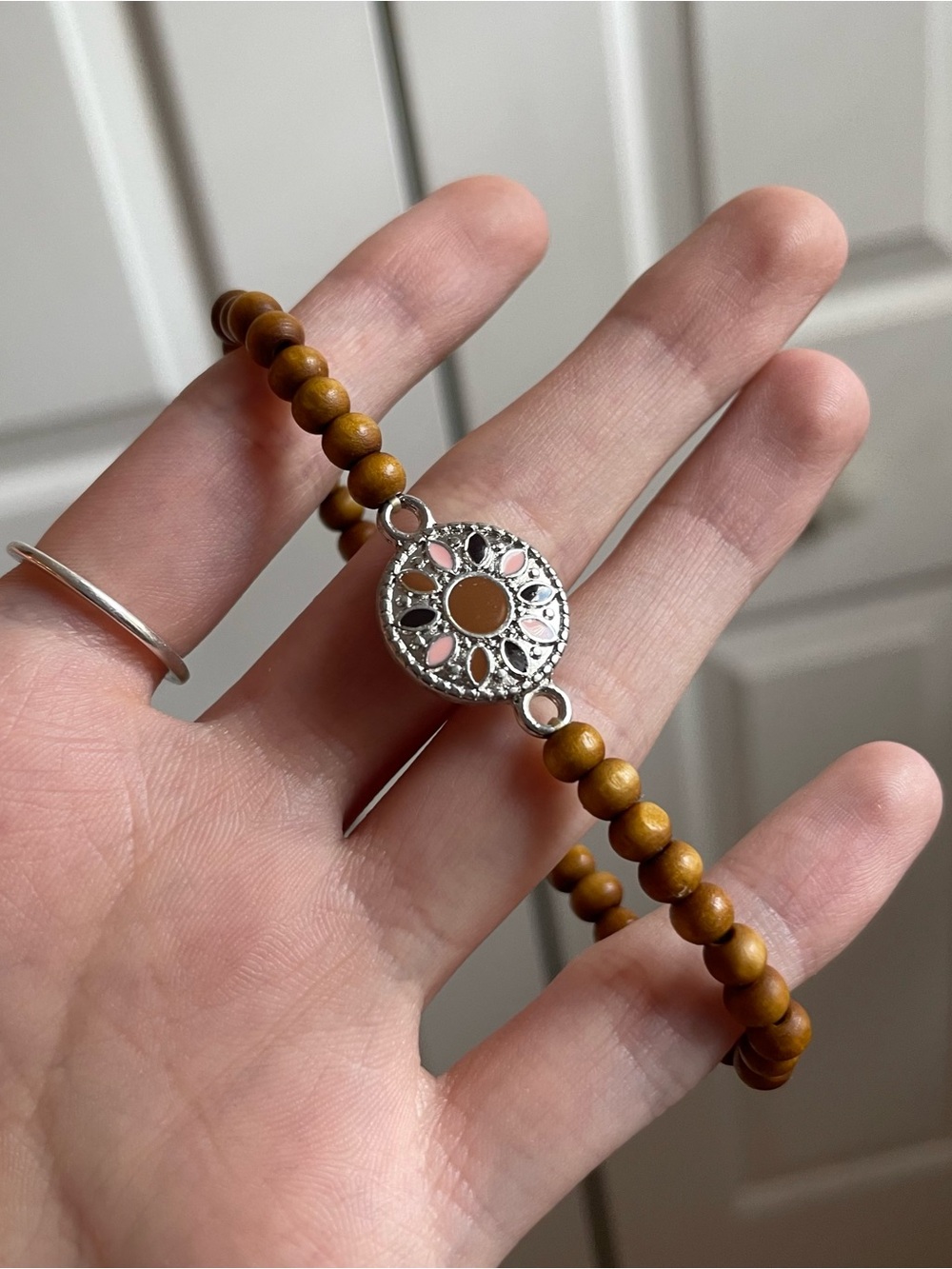Brown Beaded Floral Medallion Bracelet